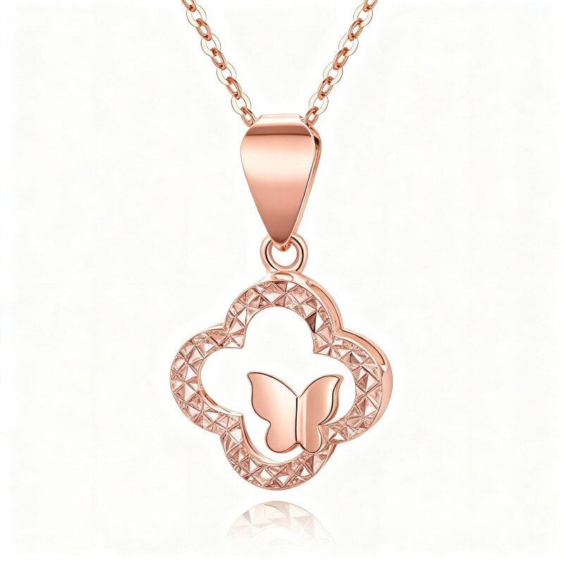 Collar con colgante de pareja en oro rosa de 10 quilates-1