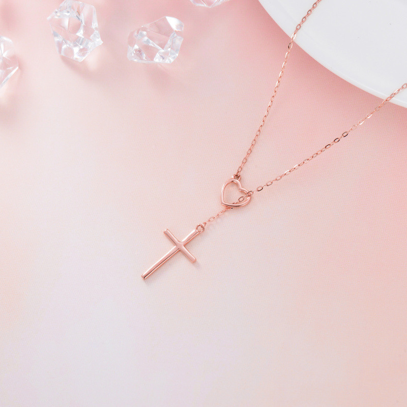 14K Rose Gold Cross Adjustable Y Necklace-3