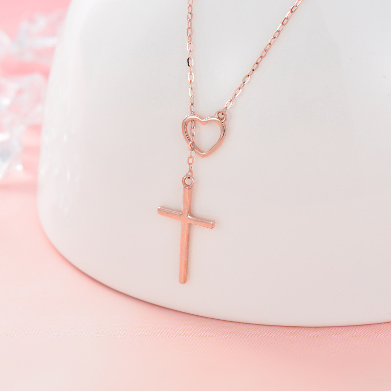 14K Rose Gold Cross Adjustable Y Necklace-4