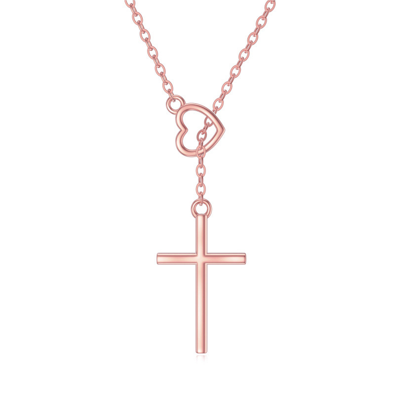 14K Rose Gold Cross Adjustable Y Necklace-1