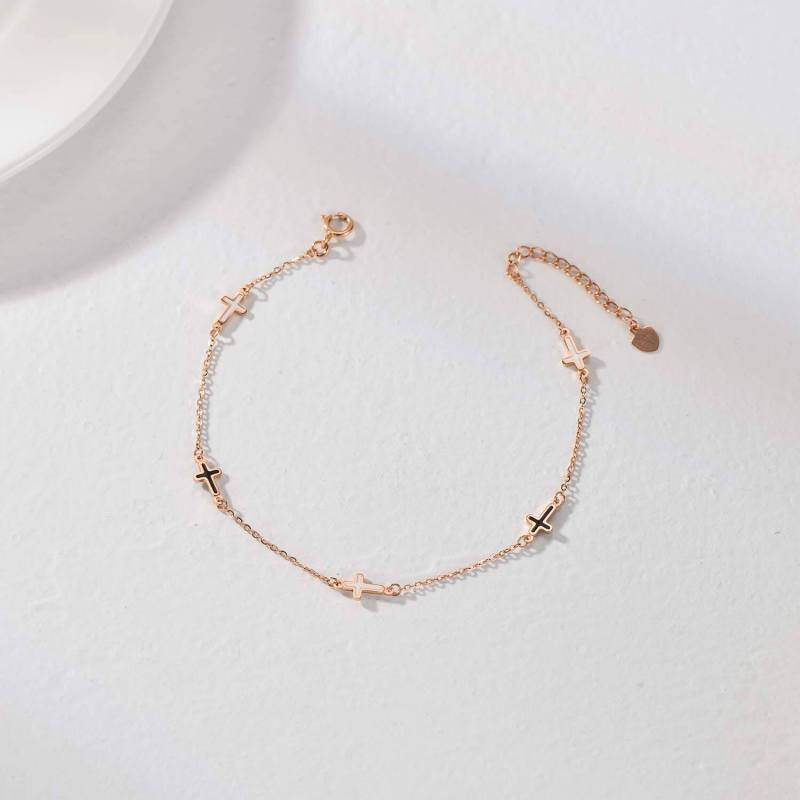 Pulsera Colgante Cruz de Oro Rosa 18K-4