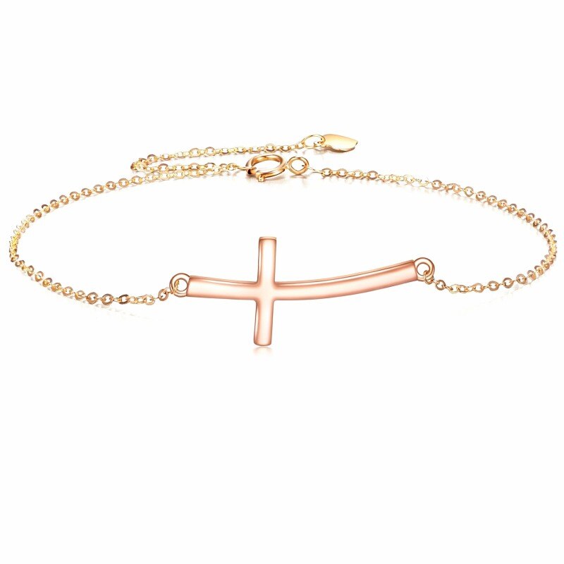Pulsera con dije de cruz de oro rosa de 10 quilates-1