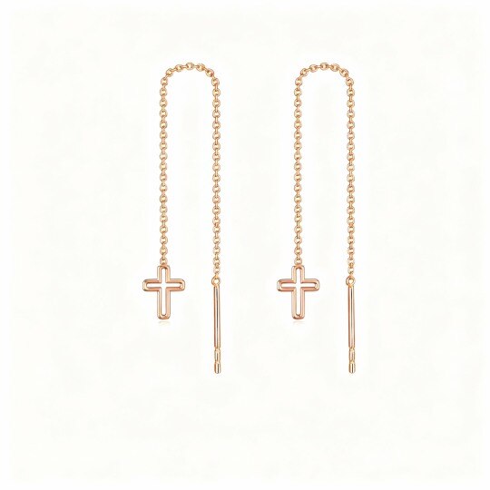Pendientes colgantes de cruz de oro rosa de 10 quilates