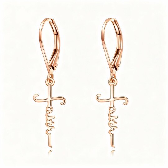 Pendientes colgantes de cruz de oro rosa de 10 quilates