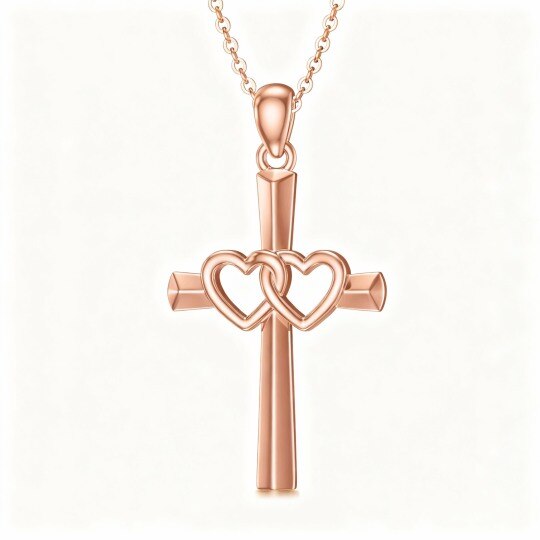 Halskette aus 10-karätigem Roségold mit Kreuz- und Herzanhänger.