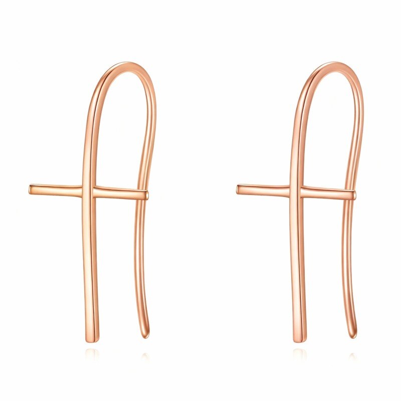 Pendientes de aro con cruz de oro rosa de 14 quilates-1