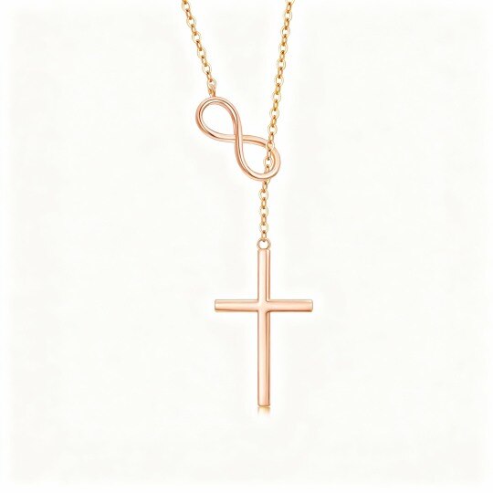 Halskette aus 10-karätigem Roségold mit Kreuz- und Unendlichkeitssymbol-Anhänger