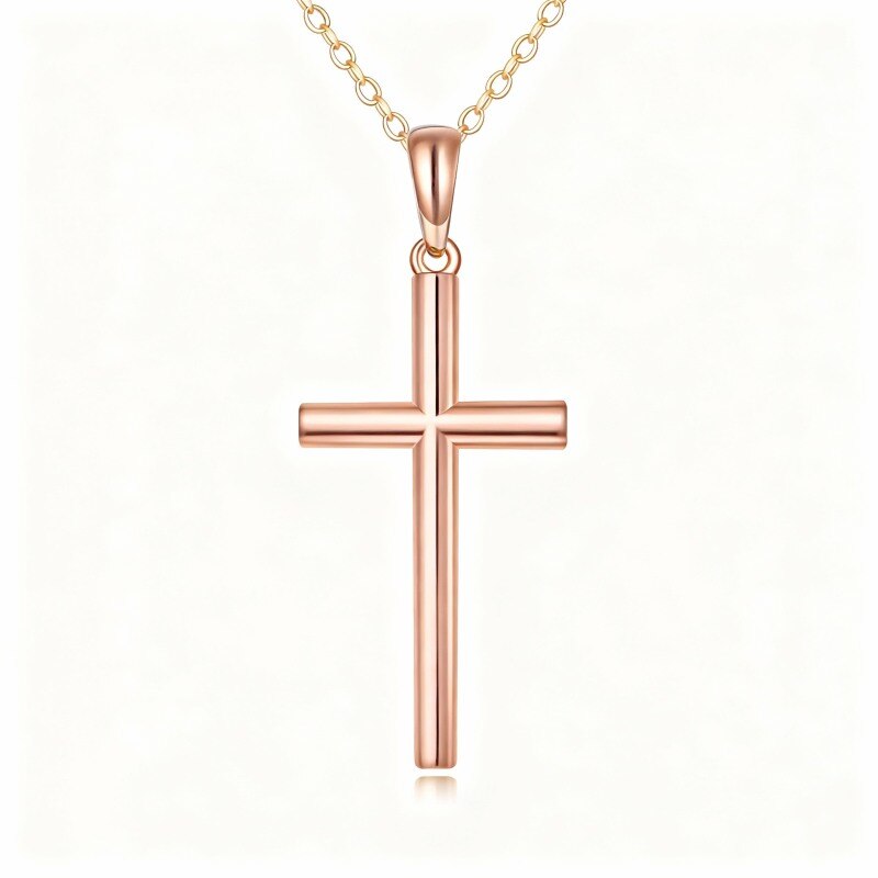 Collier pendentif croix en or rose 10 carats-1