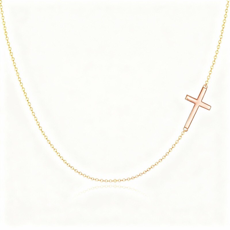 Collar con colgante de cruz de oro rosa de 10 quilates-20