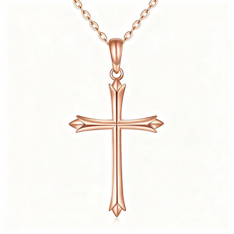 Colar com pendente cruz em ouro rosa 18K-1