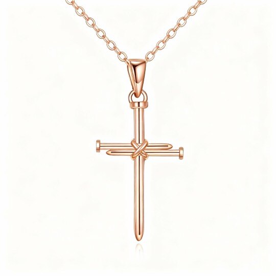 Collier pendentif croix en or rose 10 carats