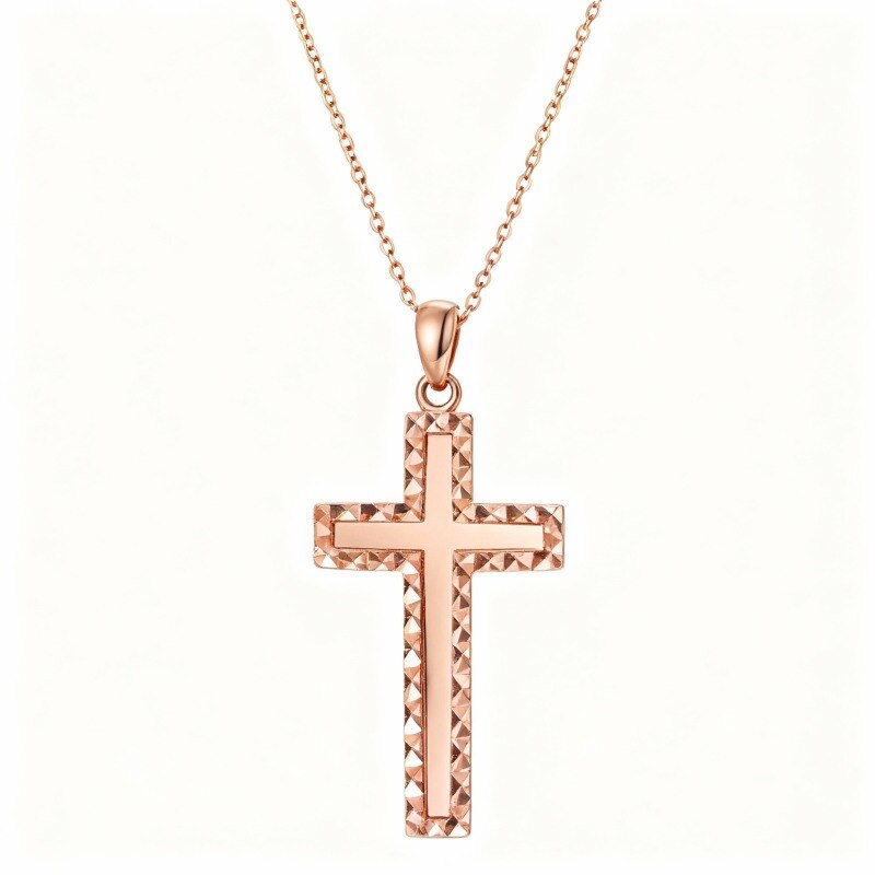 Collier pendentif croix en or rose 14 carats-1