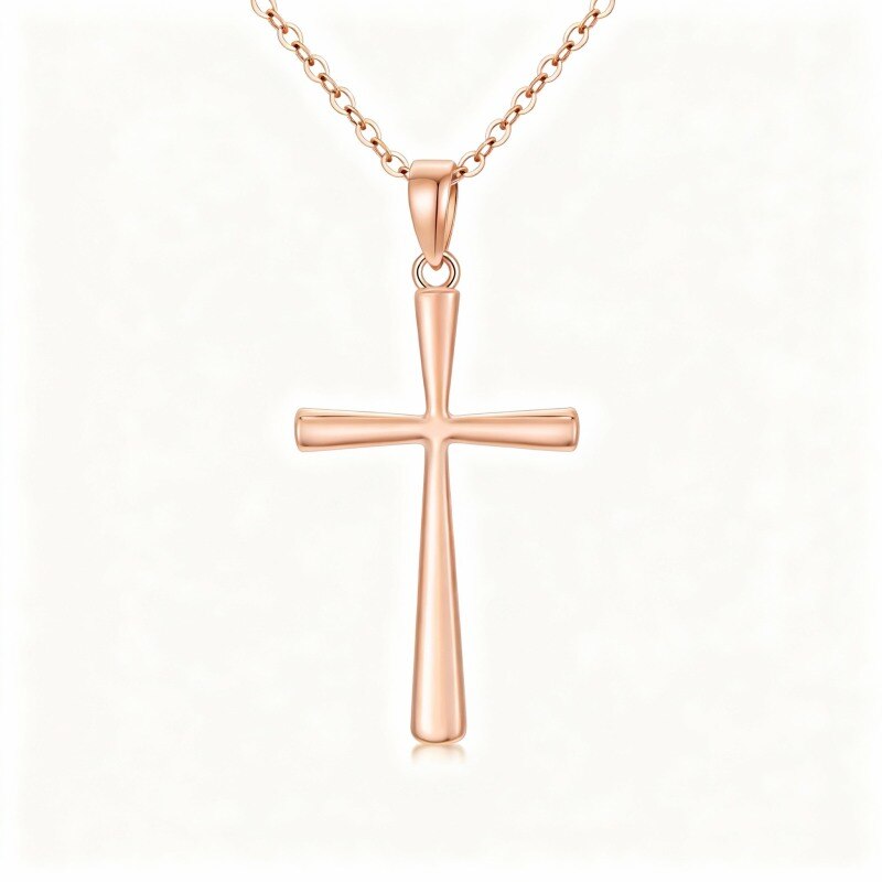 Halskette mit Kreuzanhänger aus 14-karätigem Roségold-1