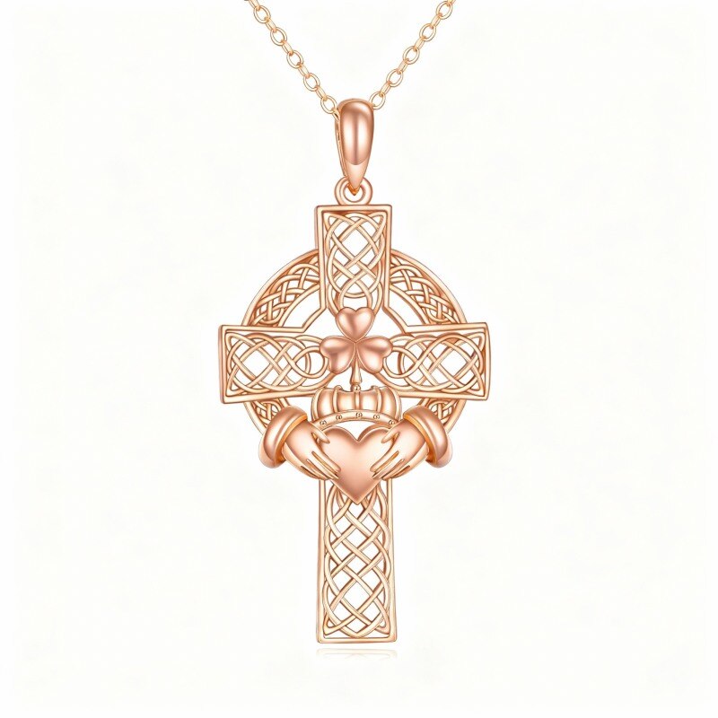 Collar con colgante de cruz de oro rosa de 10 quilates-1