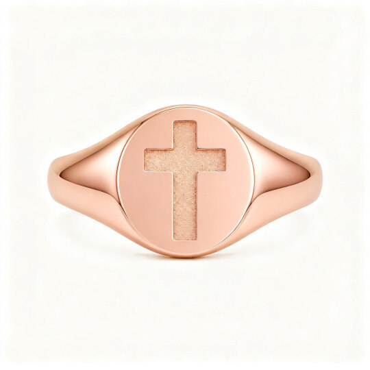 10K Rose Gold Cross Signet Ring for Men