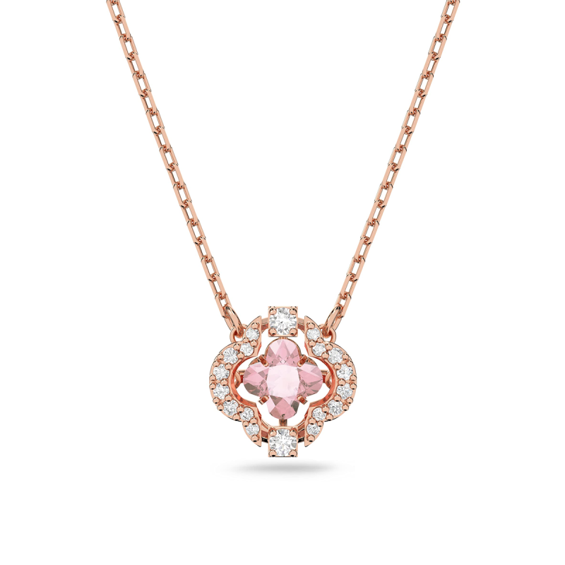 Collier pendentif trèfle à quatre feuilles en or rose 14 carats, cristal et zircon cubique-1