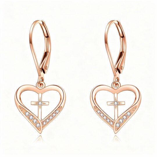 Pendientes colgantes de corazón con cristal en oro rosa de 10 quilates