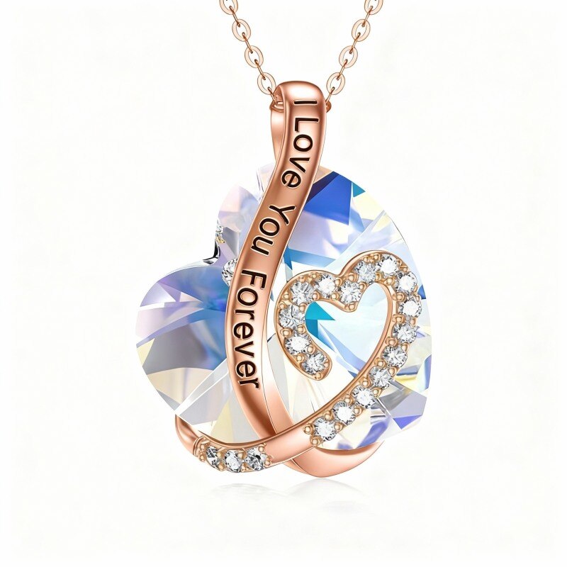 Collar con colgante de corazón de cristal en oro rosa de 18 quilates-1