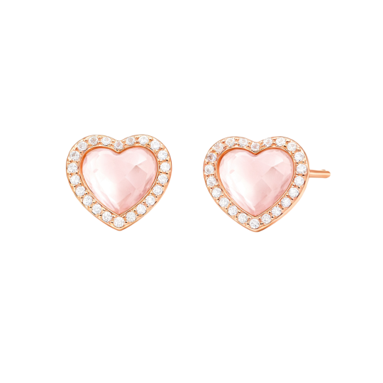 10K Rose Gold Crystal & Moissanite Heart Stud Earrings