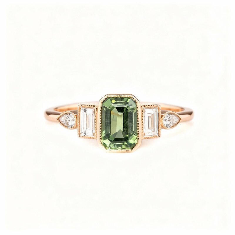 10K Rose Gold 1 CT Emerald Cut Crystal & Moissanite Engagement Ring-8