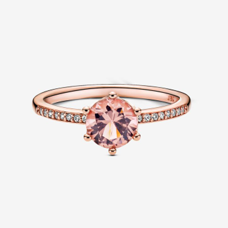 Anillo de oro rosa de 14 quilates con cristal y grabado personalizado para mujer-1