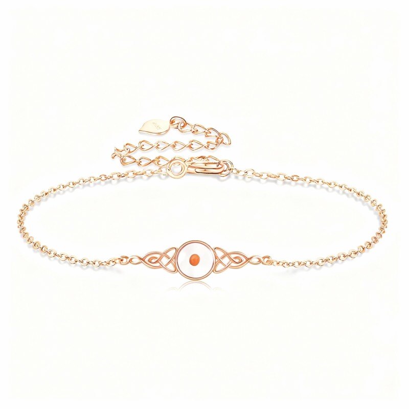 Pulsera con dije redondo de cristal en oro rosa de 14 quilates-1