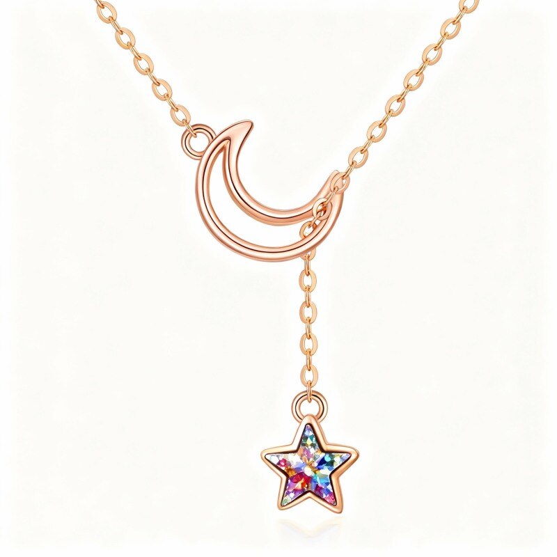 Collar ajustable en Y con estrella de cristal y oro rosa de 18 quilates-1