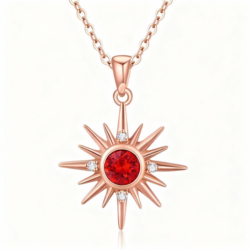 Collier pendentif soleil en or rose 18 carats et cristal-1