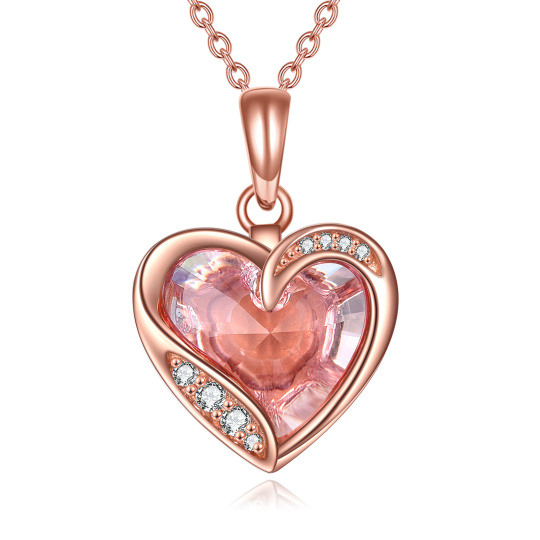 Collier pendentif cœur en or rose 10 carats avec cristal et zircon cubique