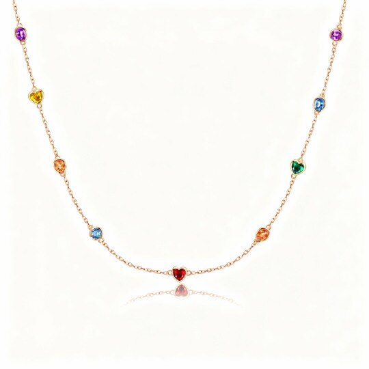 10K Rose Gold Cubic Zirconia Bead Station Necklace