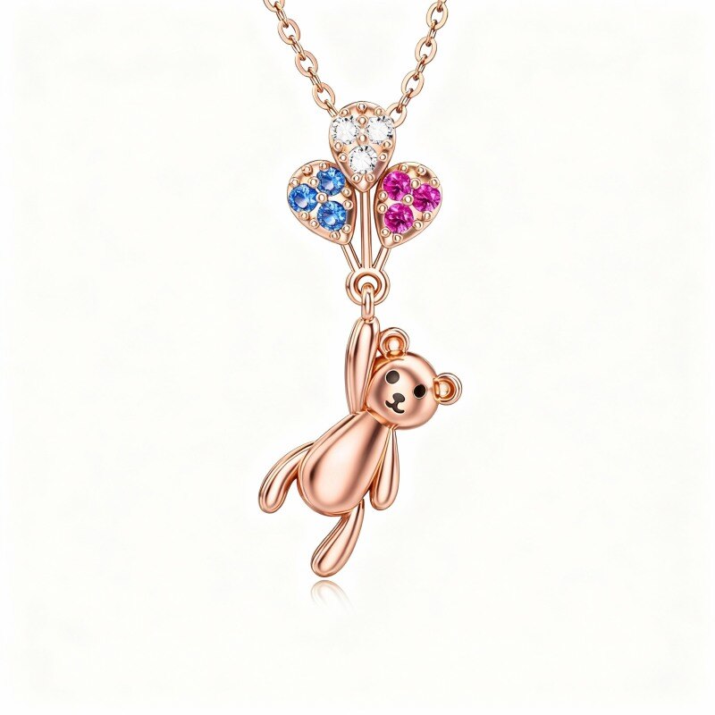 Collar con colgante de oso y globo en oro rosa de 18 quilates con circonitas cúbicas-1