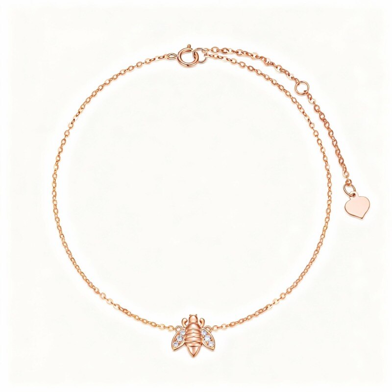 Tornozeleira com pendente de abelha em ouro rosa 18K com zircónias cúbicas e camada única-1