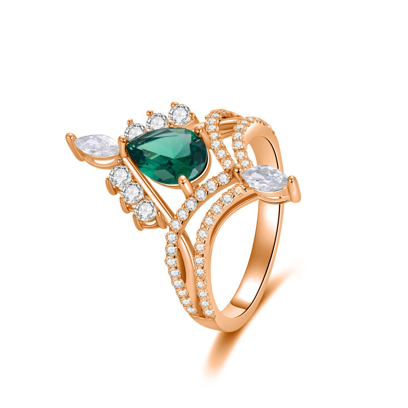 Anillo de oro rosa de 18 quilates con circonita cúbica y piedra natal-1