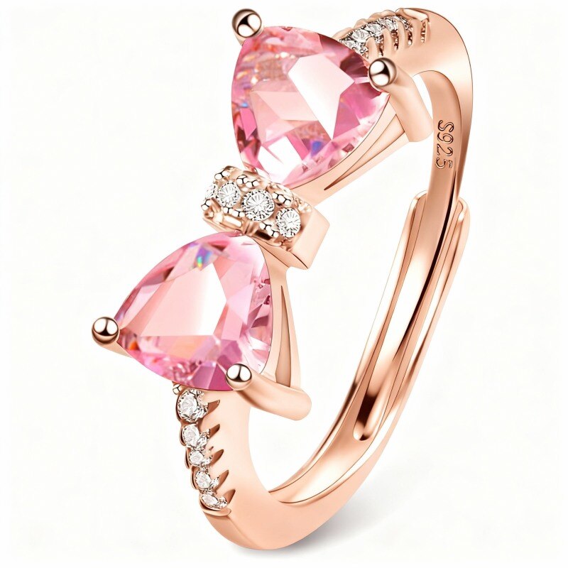 Bague nœud en or rose 10 carats et zircon cubique-4