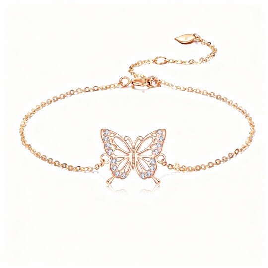 Pulsera con dije de mariposa de oro rosa de 10 quilates y circonitas cúbicas