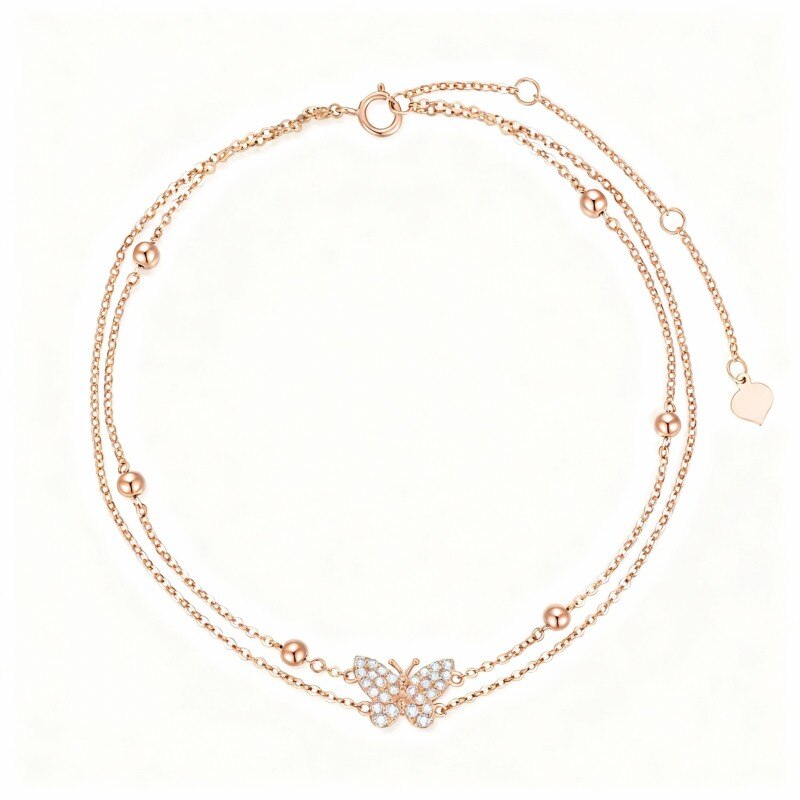 14K Rose Gold Cubic Zirconia Butterfly Charm Bracelet-1