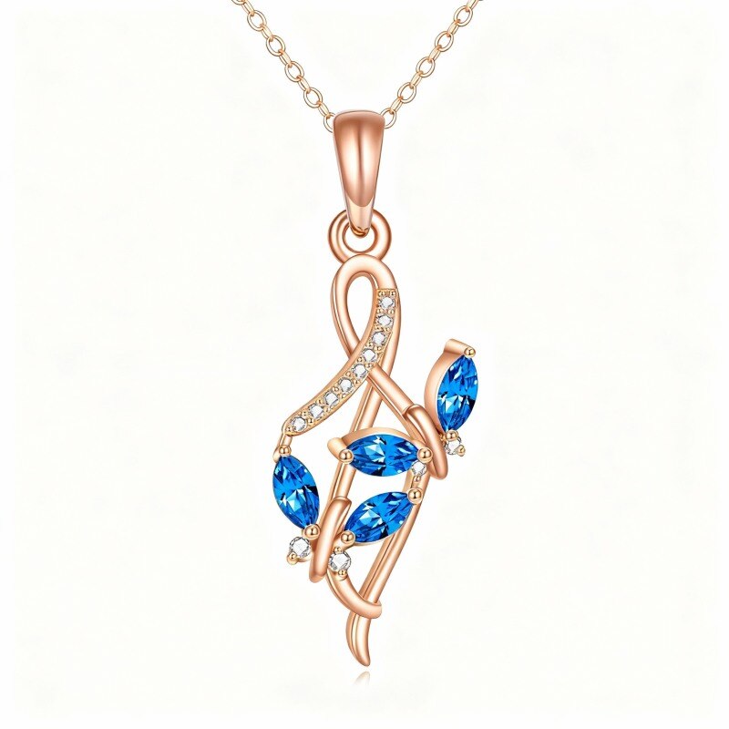 Collier pendentif papillon et symbole de l'infini en or rose 10 carats et zircon cubique-1