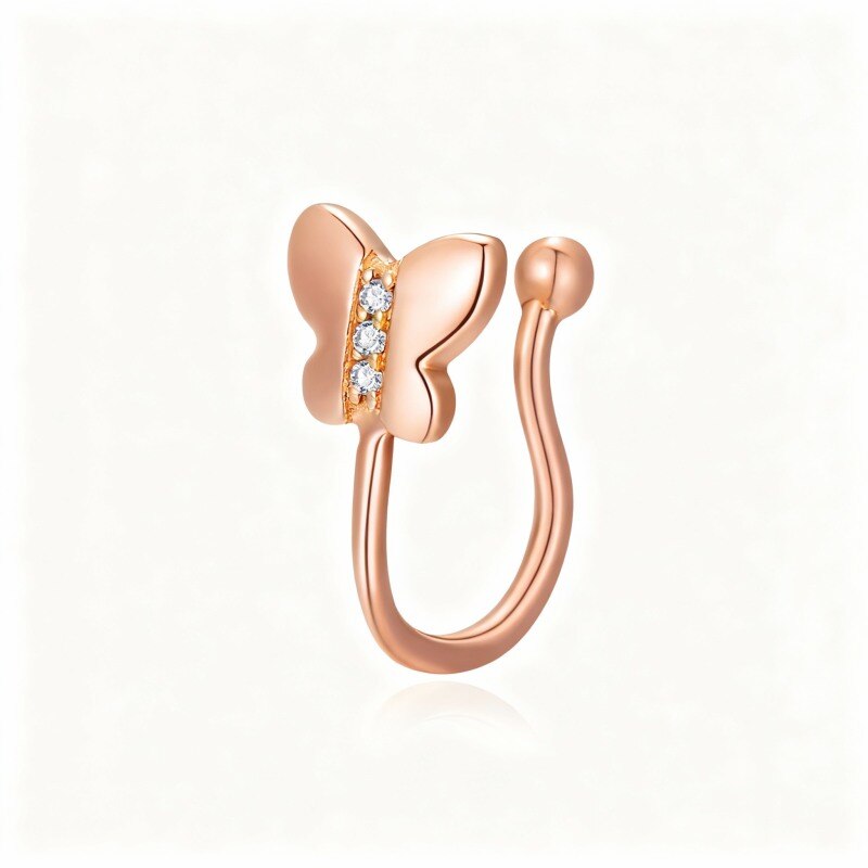 Anillo nasal de mariposa con circonita cúbica en oro rosa de 10 quilates-1