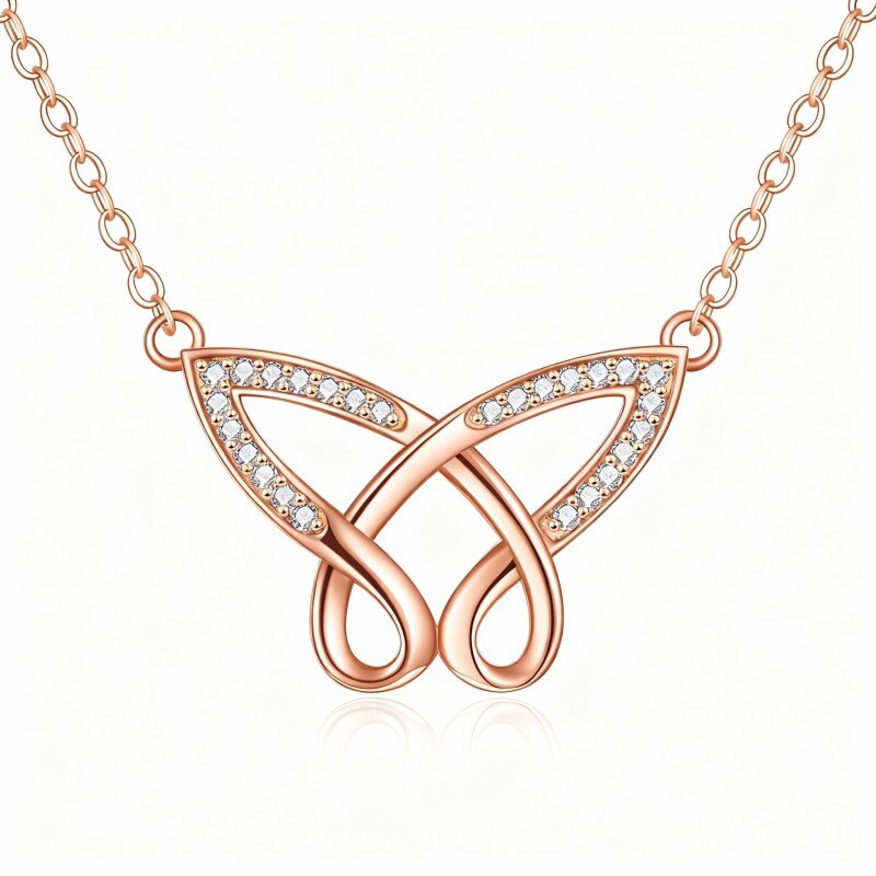 Collier pendentif papillon en or rose 10 carats et zircon cubique-1