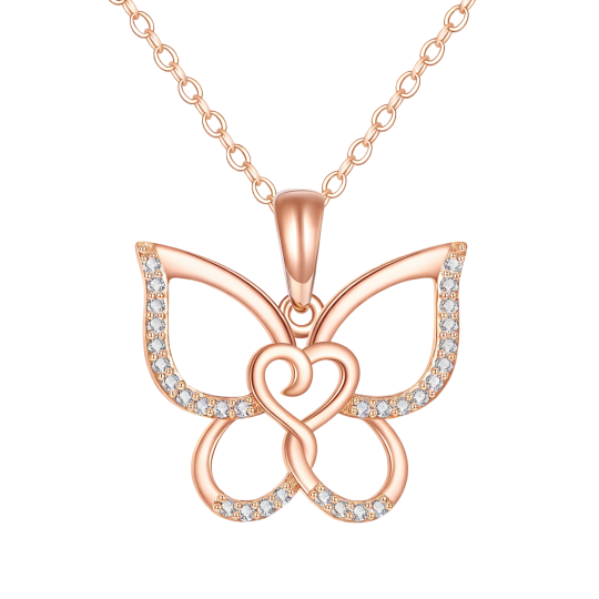 Halsketting met vlinderhanger van 10 karaats roségoud en kubische zirkonia.
