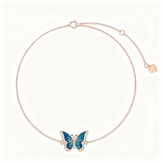 Bracelet de cheville à breloque papillon en or rose 10 carats et zircon cubique