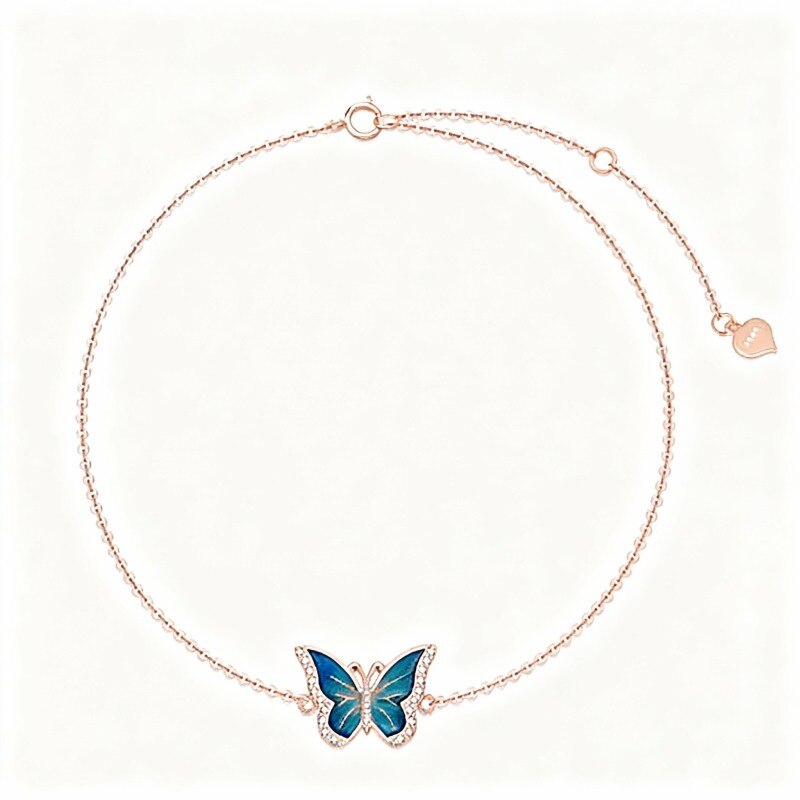 Bracelet de cheville à breloque papillon en or rose 18 carats et zircon cubique-1