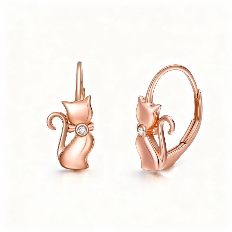10K Rose Gold Cubic Zirconia Cat Hoop Earrings-1