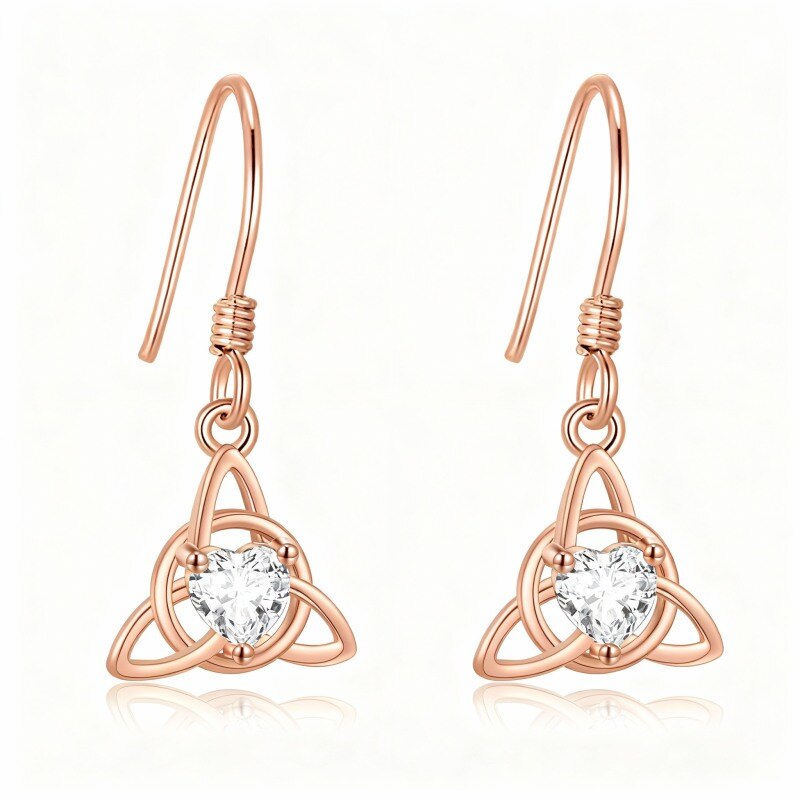 Ohrhänger aus 18-karätigem Roségold mit Zirkonia im keltischen Knoten-Design-1