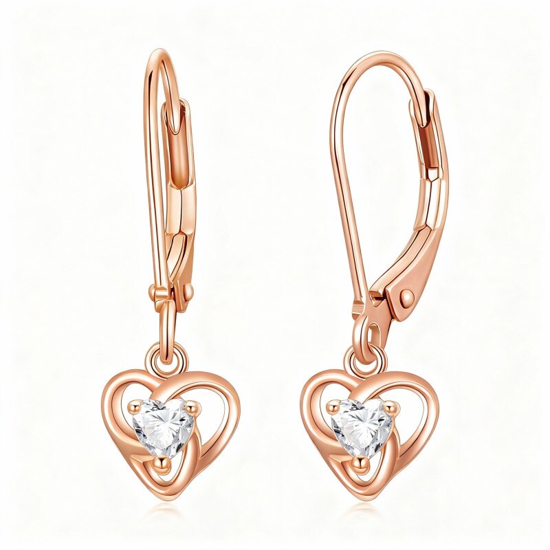 Ohrhänger aus 10-karätigem Roségold mit Zirkonia in Form eines keltischen Knotens und eines Herzens-1