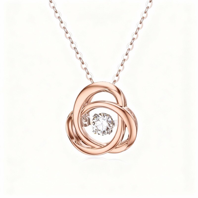 Collar con colgante de nudo celta de oro rosa de 10 quilates y circonitas cúbicas-19