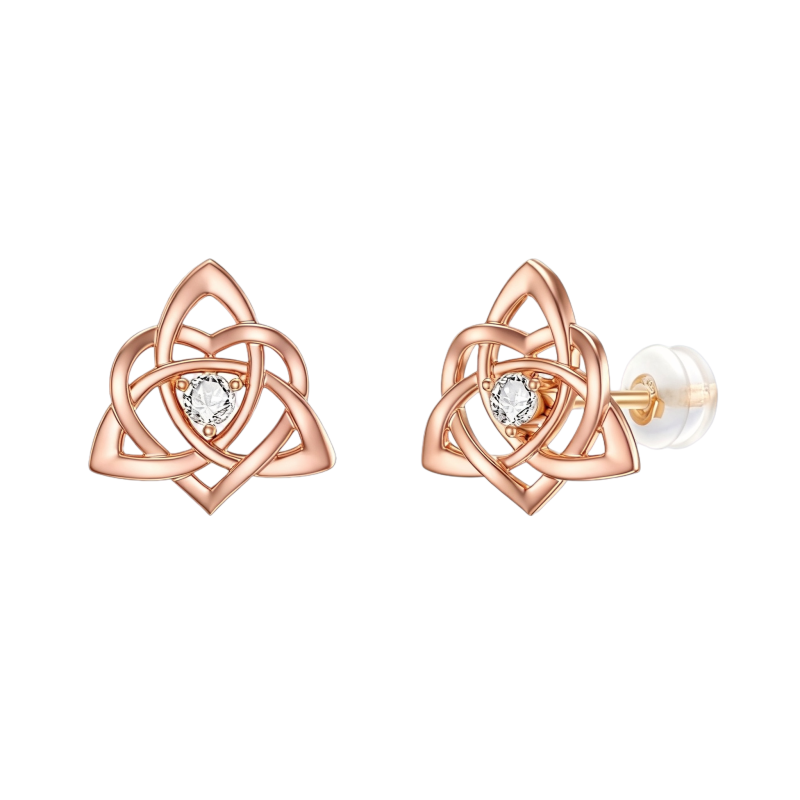 Ohrstecker aus 10-karätigem Roségold mit Zirkonia im keltischen Knoten-Design-1