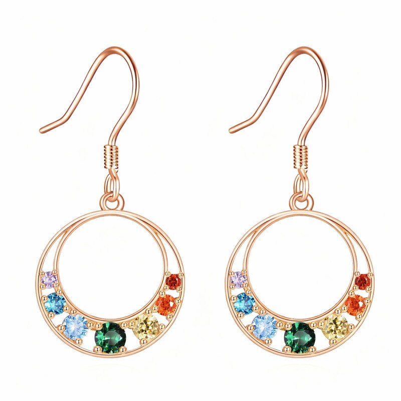 Pendientes colgantes de chakras con circonitas cúbicas en oro rosa de 10 quilates-1