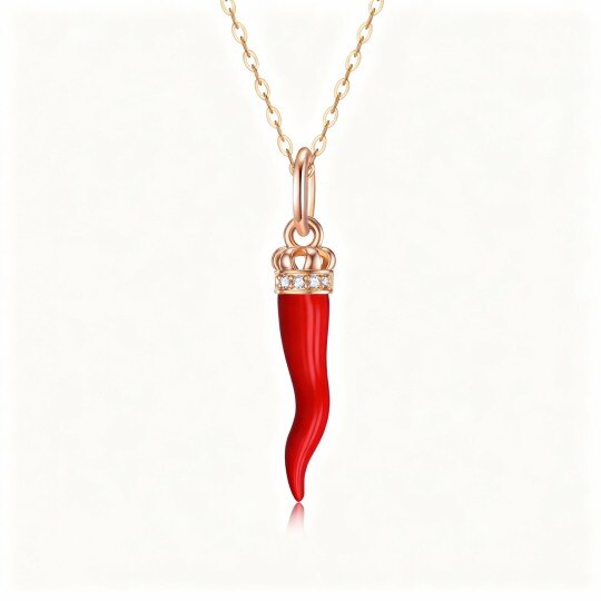 10K Rose Gold Cubic Zirconia Chili Pendant Necklace