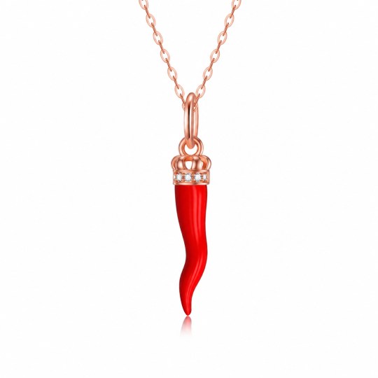 Colar com pendente de pimenta em ouro rosa 10K com zircónias cúbicas